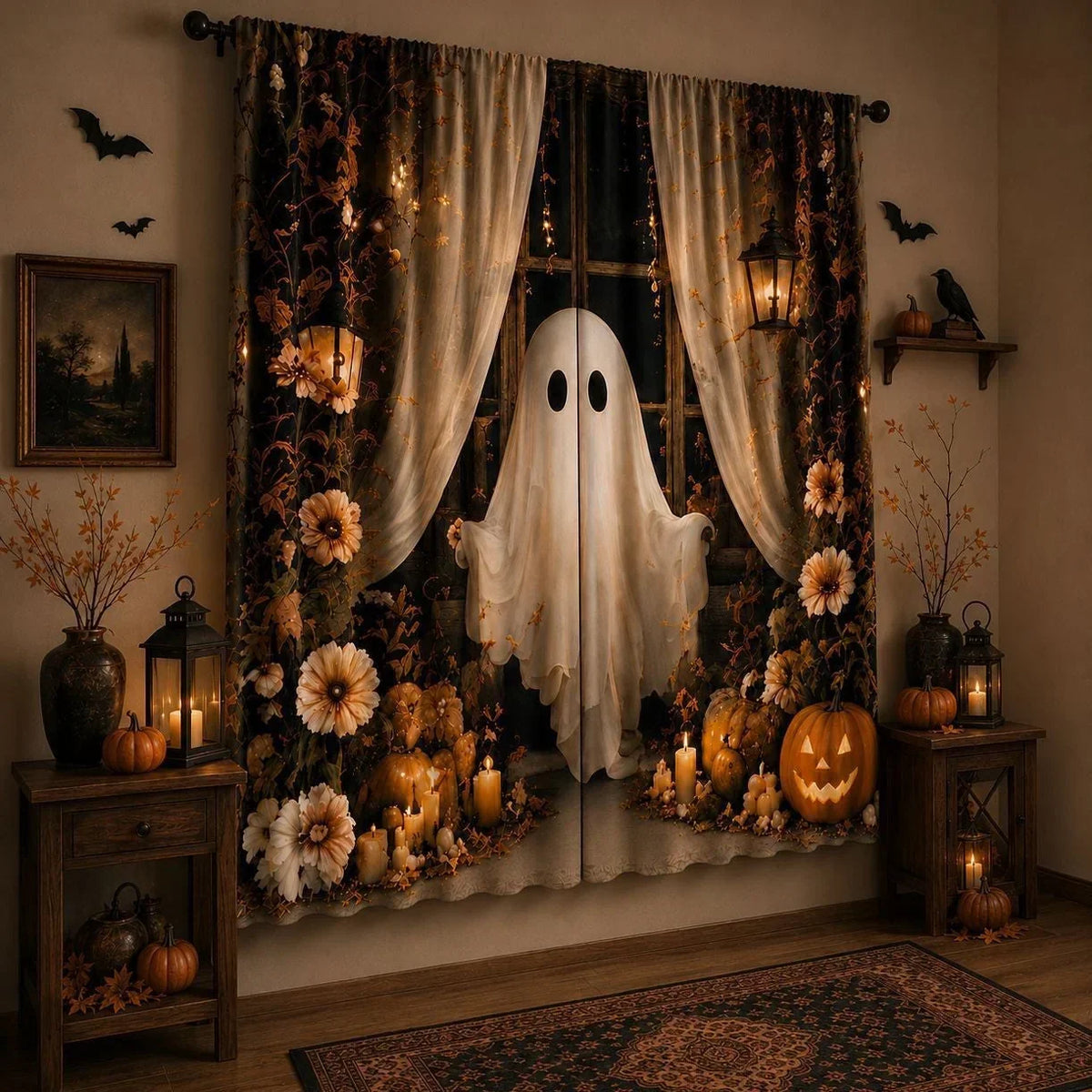 Ghost-Themed Halloween Window Drapes