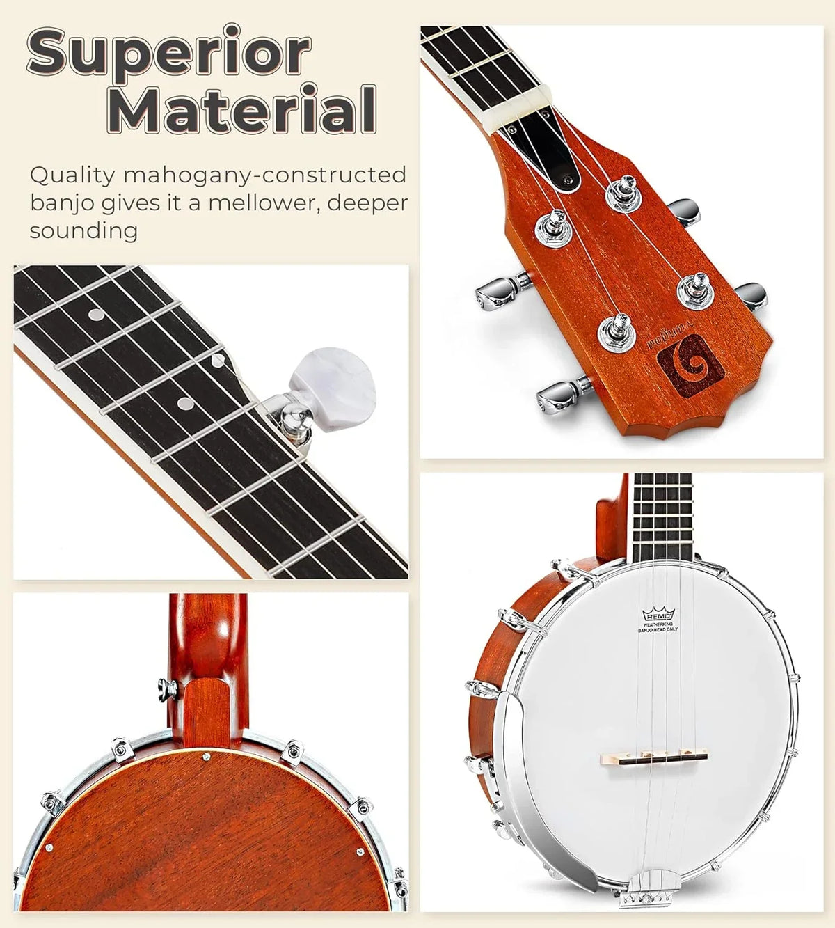 Vangoa 5-String 38 Inch Resonator Banjo Kit, Brown - VBJ-40