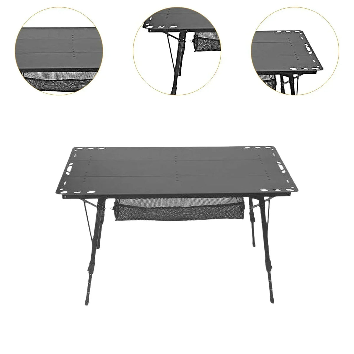 Miulika Folding Camping Table, Aluminum Alloy And PP, 103cm x 55cm, Adjustable Height 45cm-67cm - Black